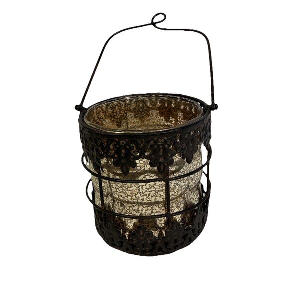 Candle Holder Made With Metal And Speckled Glass Insert. 2 Piece At. 5” X 5.5” - Picture 7 of 8